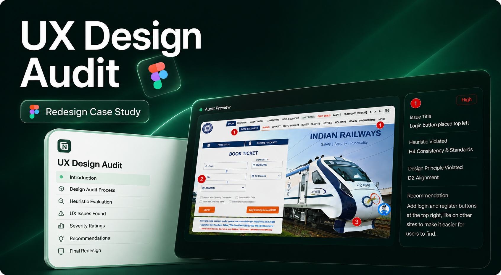 UX Design Audit product art with a redesign case study on a tablet