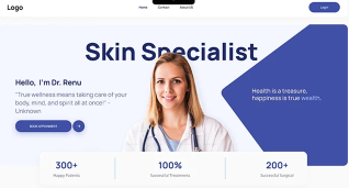 Skin specialist clinic landing page with doctor hero and appointment booking